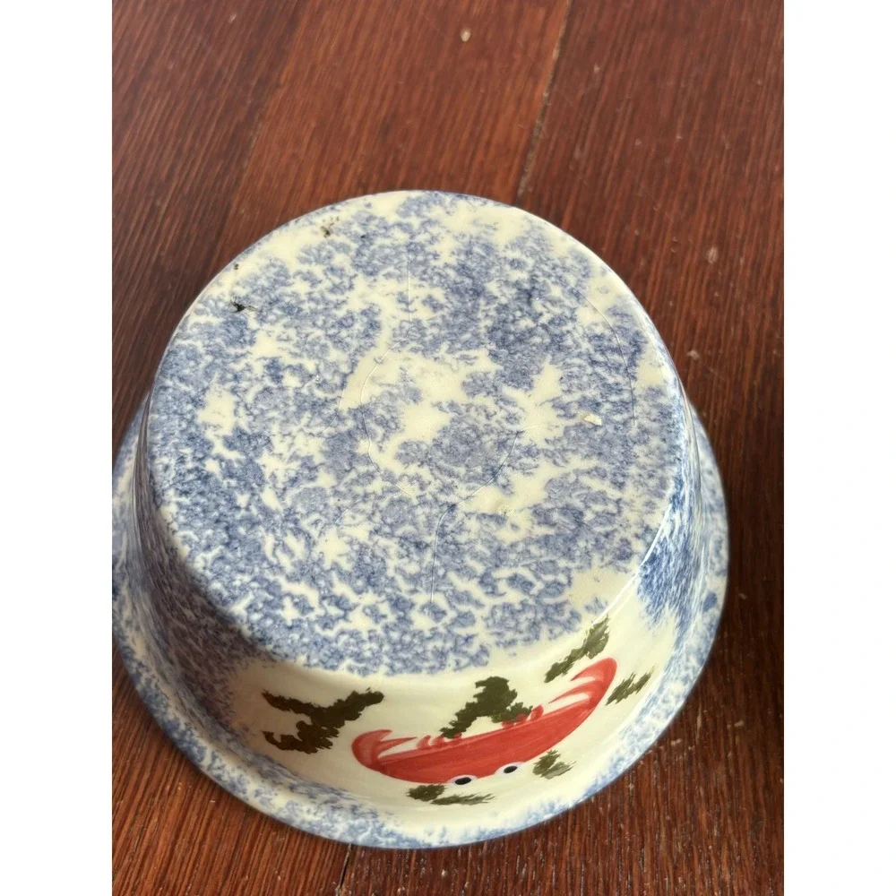 Ceramic Crab Chilled Dip Bowl Set Blue‎ Spongeware 2 Piece Iced Server Coastal